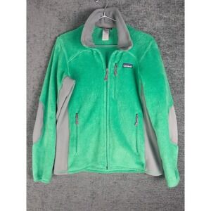 Patagonia R2 Jacket Womens M Green Fuzzy Full Zip Logo Outdoor Spring Fleece